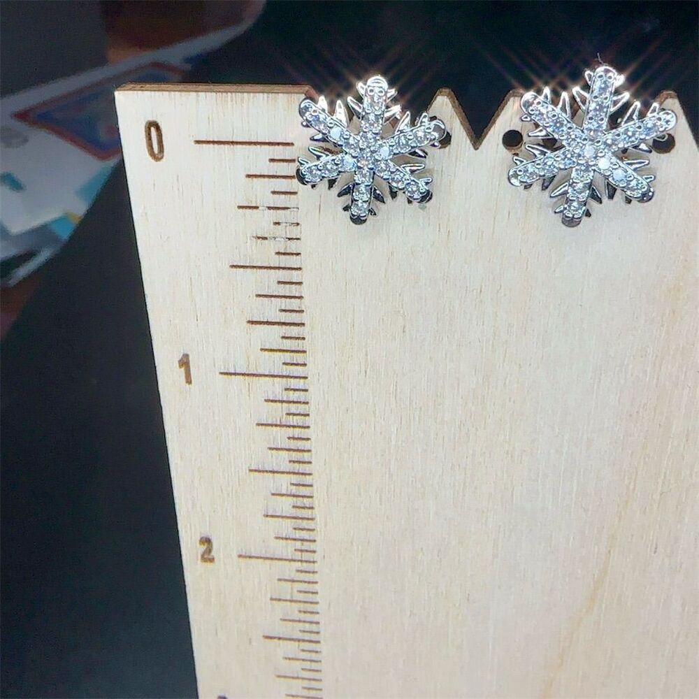 Silver Snowflake Crystal CZ Stud Earrings Christmas Theme - Picture 3 of 8